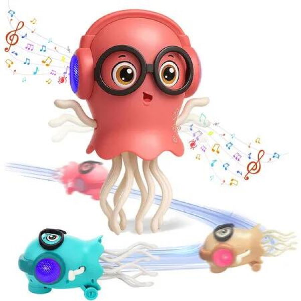 Dancing Jellyfish Toy, Crawling Jellyfish Tummy Time Toy, Magic Dancing Music Crawling Toys for Boys Girls Birthday Gifts (Pink)