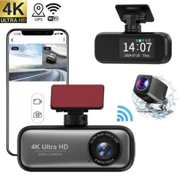 Dash Cam Front Rear 4K Built-in GPS 2.4GHz WiFi with 1.97inch IPS Screen Super Night Vision 24H Parking MonitorDual Lens Car DVR Dashcam