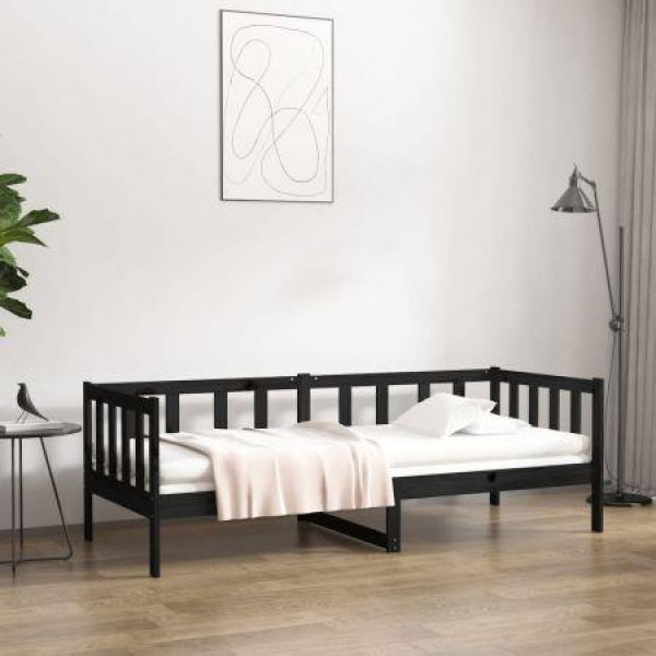 Day Bed Black 92x187 Cm Single Bed Size Solid Wood Pine