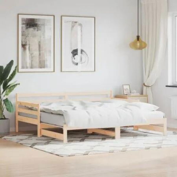 Daybed with Trundle 92x187 cm Single Size Solid Wood Pine