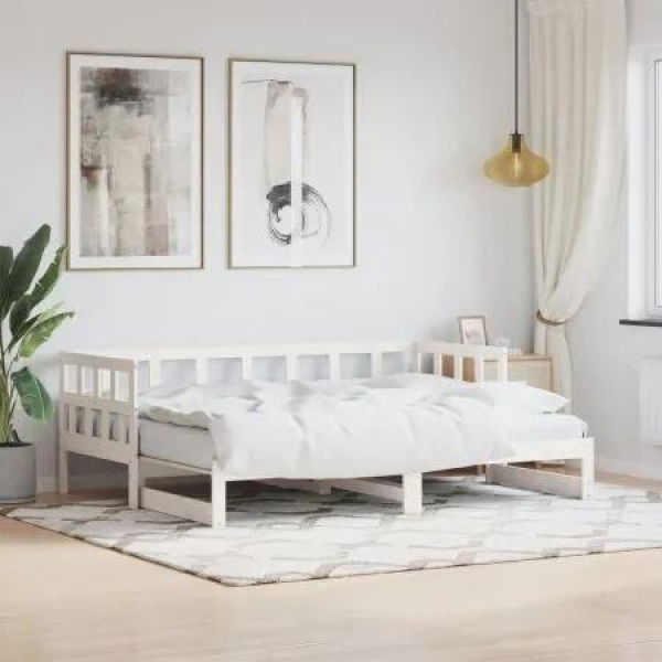 Daybed with Trundle White 92x187 cm Single Size Solid Wood Pine