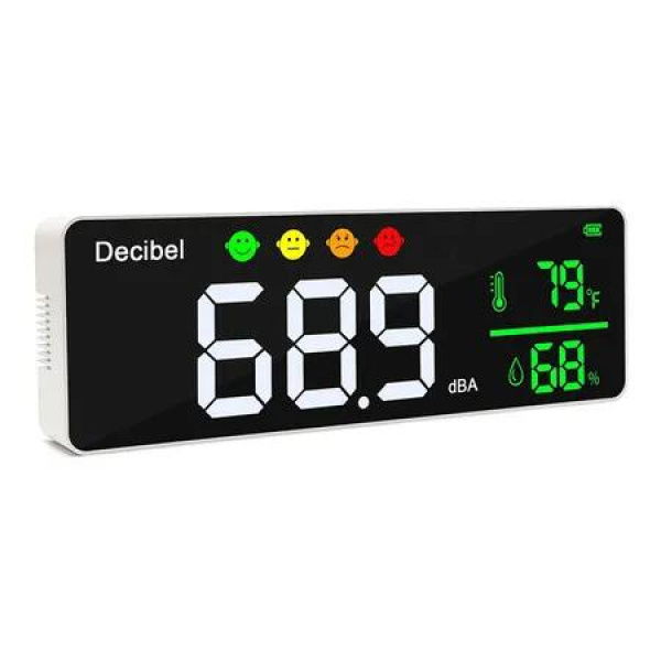 Decibel Meter Wall Hanging Sound Level Meter 11 inch Large LED Display Noise Temperature Humidity Meter with Alarm Icons Indicator Wide Applications for Classroom, Studio, Home, Factory