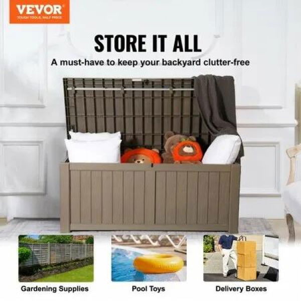 Deck Box, 120 Gallon, 56.3' x 26.6' x 23.8' Outdoor Storage Box, Waterproof PP Deckbox with Aluminum Alloy Padlock, for Patio Furniture, Garden Tools, Pool Toys, Outdoor Cushions, Gray