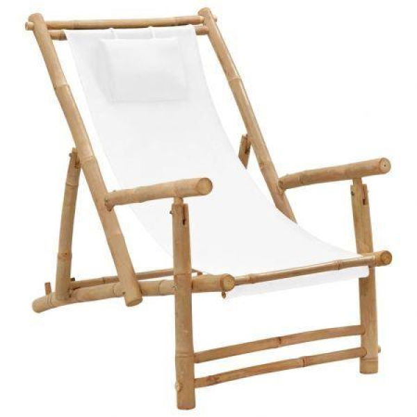 Deck Chair Bamboo And Canvas Cream White