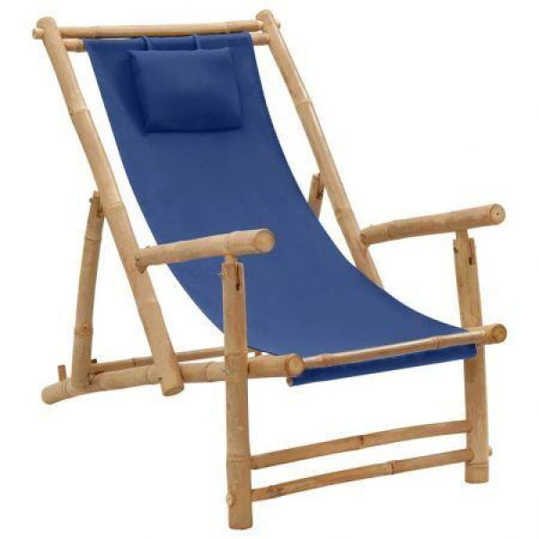 Deck Chair Bamboo And Canvas Navy Blue