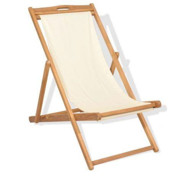 Deck Chair Teak 56x105x96 Cm Cream