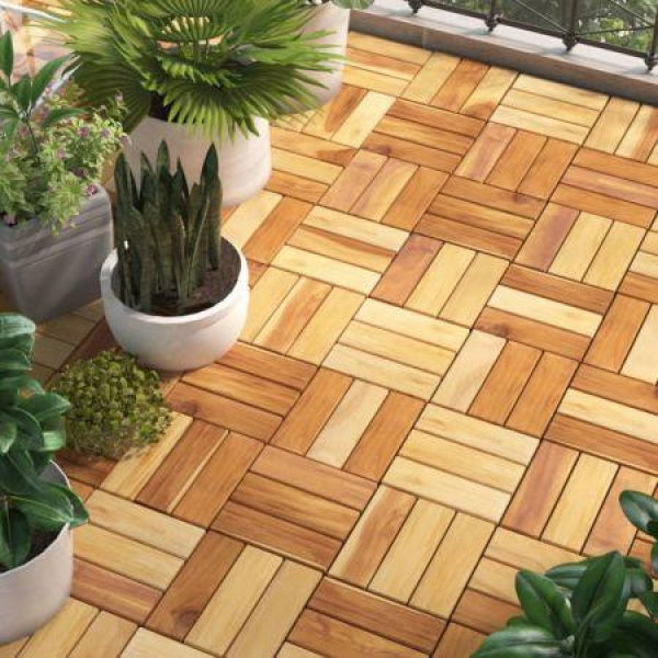 Decking Tiles 10 Pcs 30x30 Cm Solid Wood Teak