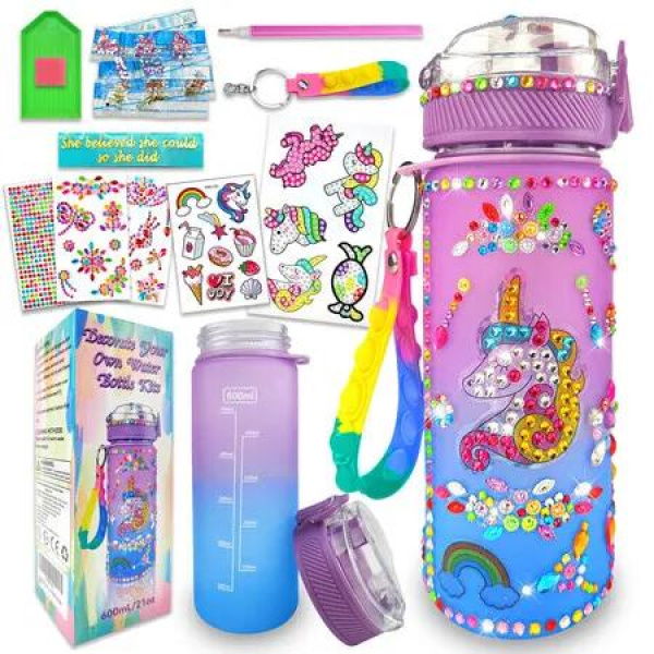 Decorate Your Own Water Bottle Kits for Girls Age 3+,Unicorn Painting Crafts,Fun Arts and Crafts Gifts Toys for Girls Birthday Christmas (Unicorn)