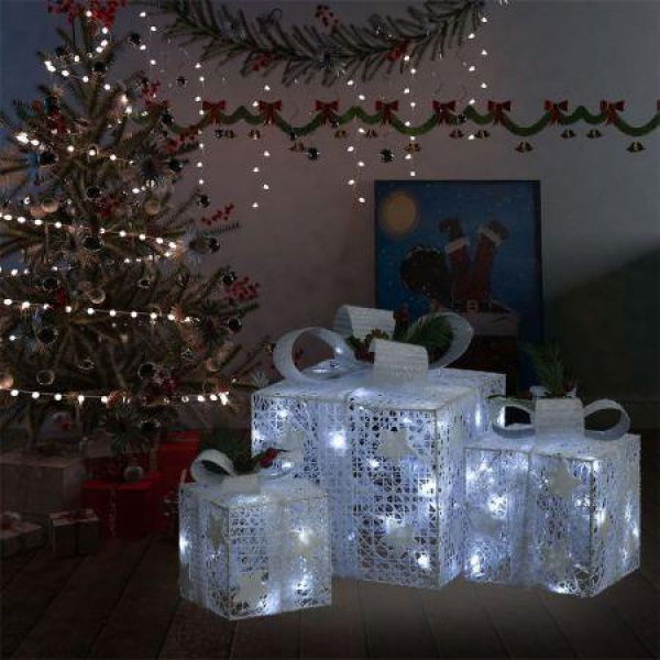 Decorative Christmas Gift Boxes 3 Pcs White Outdoor Indoor