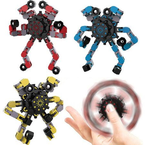 Deformable Robot Fingertip Toys Decompression Spinner Stress Relief Clockwork Toy Clockwork Chain Toy For Kids Adults (1 Pack Yellow)