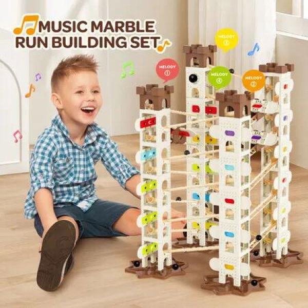 Deluxe Music Marble Run Race DIY Game Toys Play Set 146 PCS Maze Track Toddler Ball Building Blocks Birthday Christmas Gift STEM Construction Kit