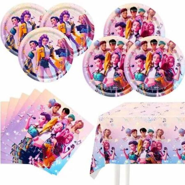 Demon Movie Hunters Party Tableware,20 Plates and 20 Napkins and Tablecloth 180 x 108cm Demon Movie Hunters Party Birthday Party Decorate Supplies