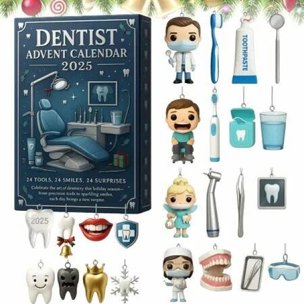 Dentist Advent Calendar, 24 Days Countdown Calendar with 24 Dentist Theme Ornaments, Dentist Advent Calendar 2025, Christmas Tree Decorations