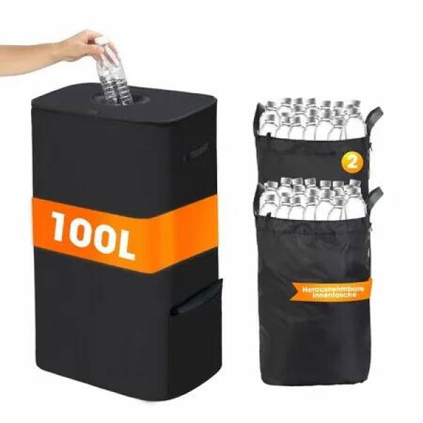 Deposit Bottles Collection Container with Lid 100 L: Large Deposit Bottles Storage with 2 Carry Bags Container Empty Waste Glass Storage with Hole