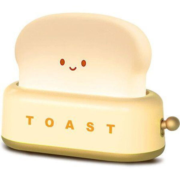 Desk Decor Toaster Lamp Rechargeable Small Lamp With Smiley Face Toast Bread Cute Toaster Shape Room Decor Night Light For Bedroom Bedside Living Room Dining Desk Decorations Gift (Yellow)