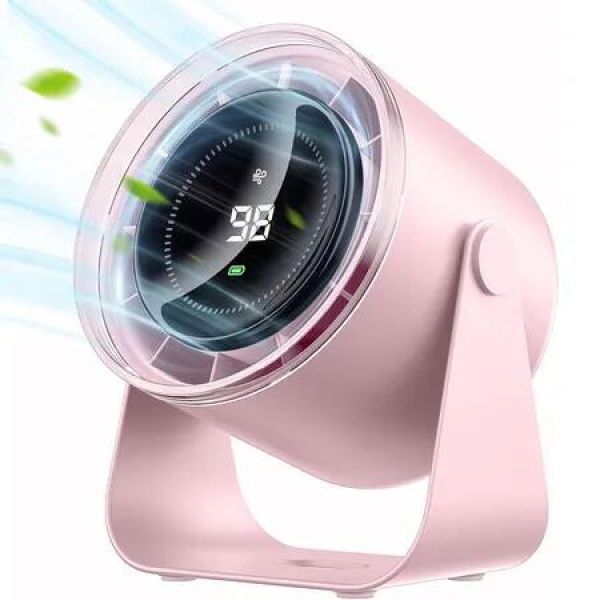 Desk Fan with Battery Operated, Quiet Digital Display Portable Fan for Office, Bedroom, Kitchen, Home, Outdoor, Pink