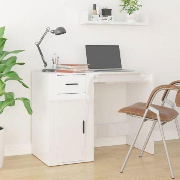 Desk High Gloss White 100x49x75 Cm Engineered Wood