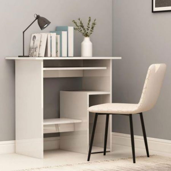 Desk High Gloss White 80x45x74 Cm Chipboard