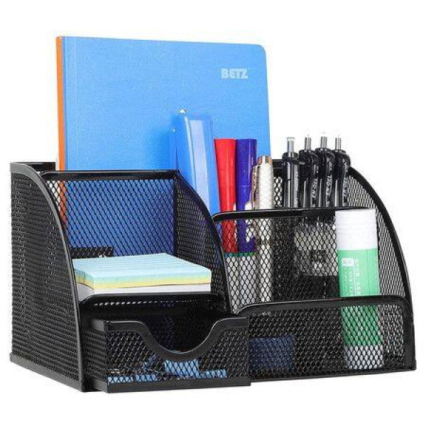 Desk Organizer With 6 Compartments + 1 Drawer For Pen And Pencil Storage. Desk Essentials For Collecting Desk Accessories.