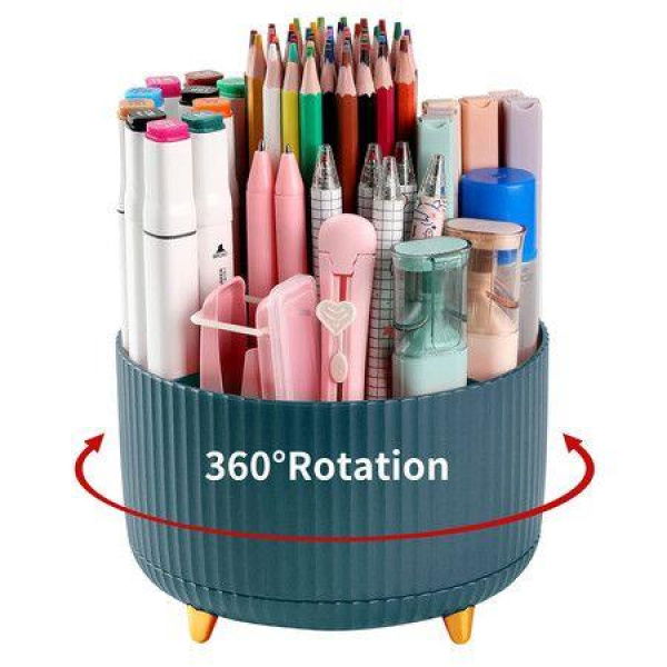 Desk Pencil Pen Holder 5 Slots 360-Degree Rotating Pencil Pen Organizers For Desk Desktop Storage Stationery Supplies Organizer Cute Pencil Cup Pot For Office School Home Art Supply (Deep Blue)