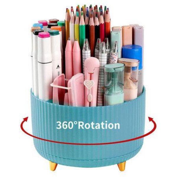 Desk Pencil Pen Holder - 5 Slots 360-Degree Rotating Pencil Pen Organizers For Desk - Desktop Storage Stationery Supplies Organizer - Cute Pencil Cup Pot For Office School Home Art Supply (Light Blue)