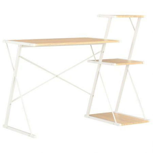 Desk With Shelf White And Oak 116x50x93 Cm