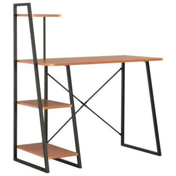 Desk With Shelving Unit Black And Brown 102x50x117 Cm