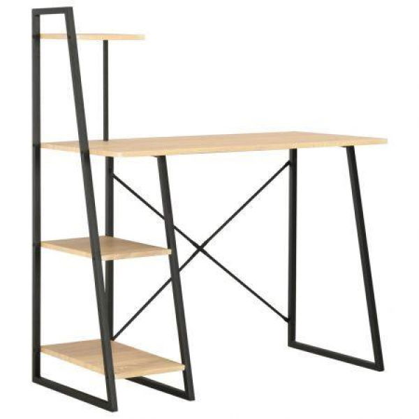 Desk With Shelving Unit Black And Oak 102x50x117 Cm