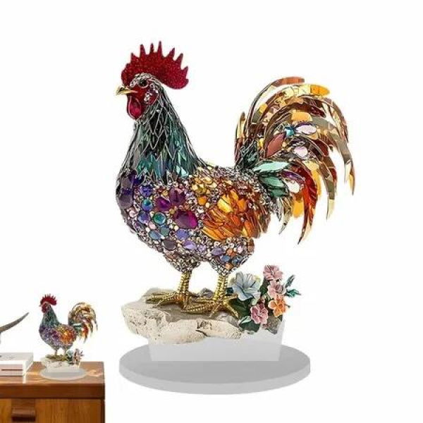 Desktop Chicken Sign, 2D Flat Acrylic Colorful Rooster Desktop Standing Decoration, Tabletop Chicken Ornament Festive Atmosphere Decoration