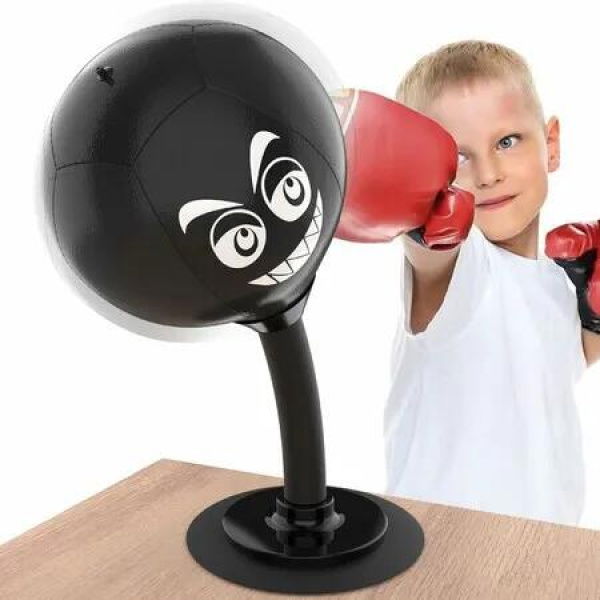 Desktop Punching Bag Sports Ball Boxing Training Stress Buster with Suction Cup Office Table Counters Heavy Duty Relief Desk Punch Black