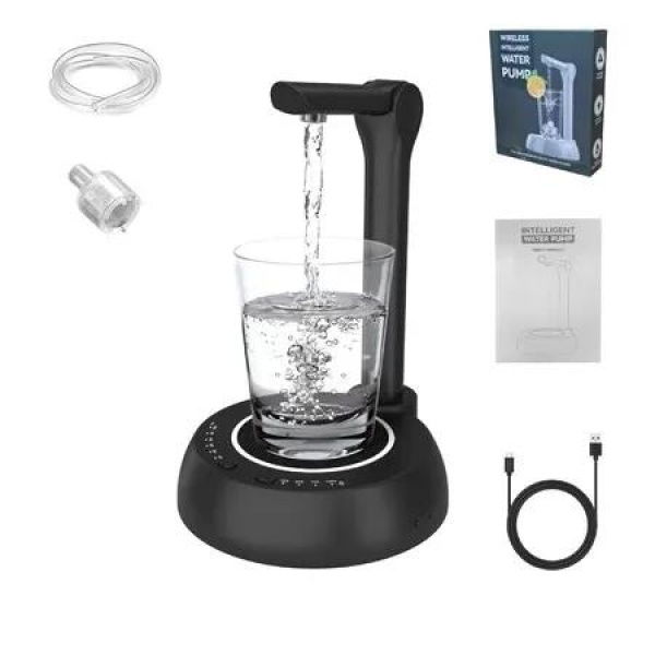 Desktop Water Bottle Dispenser - Smart Night Lights Countertop Water Dispenser Pump with 30 Degree Adjustable Angle for Home, Office, Outdoor(Black)