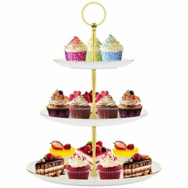 Dessert Cupcake Stand 3 Tier Cup Cake Holder Tower Tea Party Birthday Wedding Plastic Tiered Serving Tray Rod White