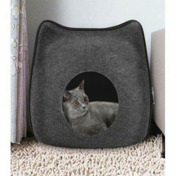 Detachable Natural Felt Cat Bed Breathable Pet Cave Dark Gray With Cushion Pet Accessories