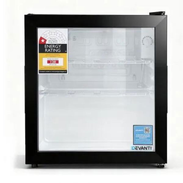 Devanti 40L Bar Fridge Glass Door Mini Fridge Countertop Cooler Black