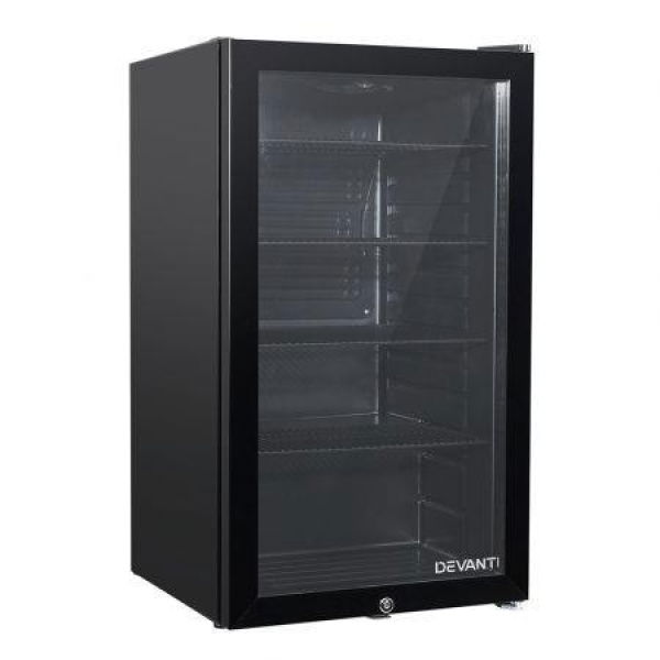 Devanti 98L Bar Fridge Glass Door w/Light Black