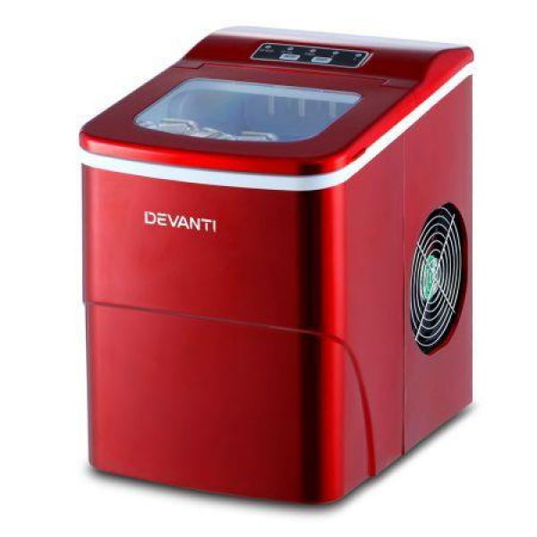 DEVANTi Portable Ice Cube Maker Machine 2L Home Bar Benchtop Easy Quick Red