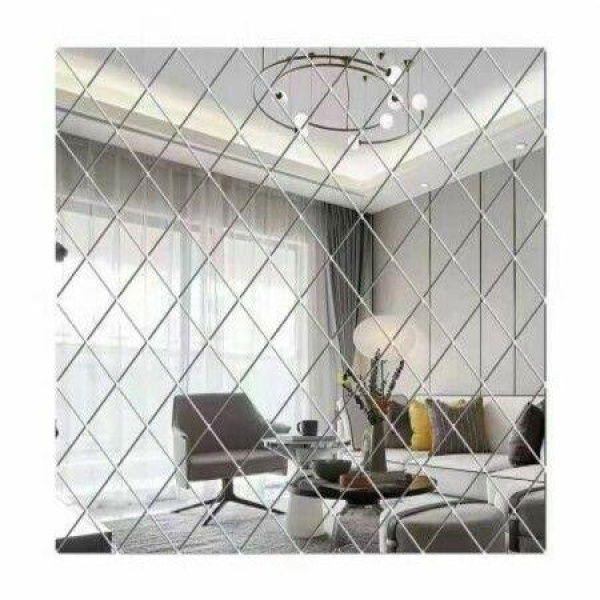 Diamonds 3D Mirror Stickers Acrylic Triangles Self-Adhesive DIY Wall Mirror Stickers For Living Room Home Art Decor 58pcs 100*100cm.