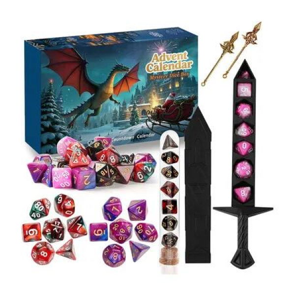 Dice Advent Calendar 2025, Mystery Dice Set Christmas Advent Calendar for Men Teens For Dungeons and Dragons RPG, MTG, Role Playing Table Game