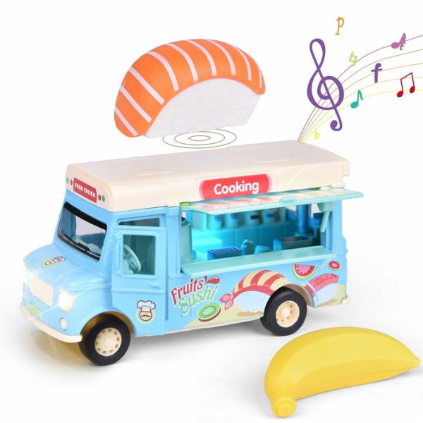 Die-cast Metal Toy Cars Alloy Car Toy Pull Back Vehicle Functional Food Truck With Music & Light (Blue)