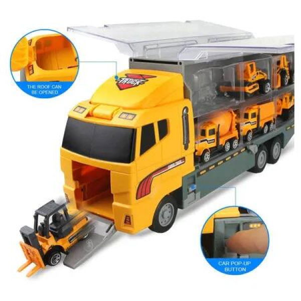 Die Cast Truck Construction Vehicle Toy Mini 6in1 Engineering Set Carrier Playset Boys Dumper Bulldozers Forklift Tank Asphalt Excavator Gift