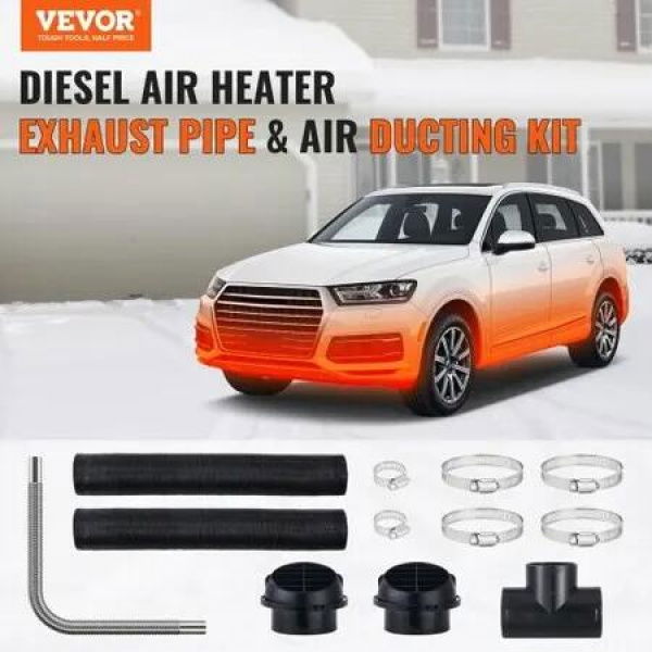 Diesel Heater Pipe Ducting Set, 3 Extendable Air Duct Hose, 1 Stainless Steel Exhaust Pipe, 2 Air Vents, Tee Air Outlet Connector and Hose Clamps, for 2KW/5KW/8KW Diesel Parking Heaters