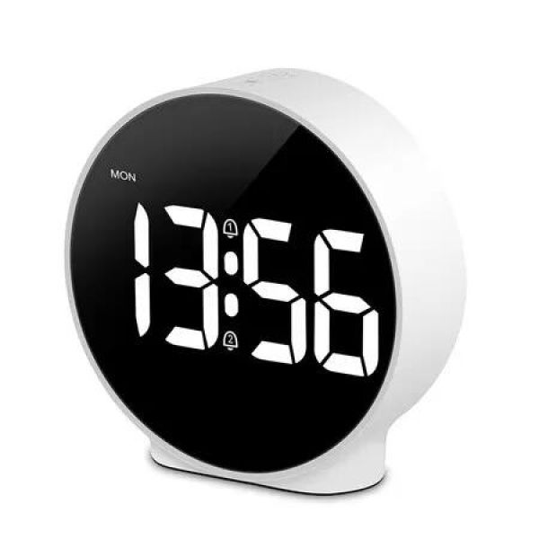Digital Alarm Clock, Alarm Clocks Bedside with Large LED Display, Battery USB Powered LED Clock with Snooze 4 Level Brightness, White
