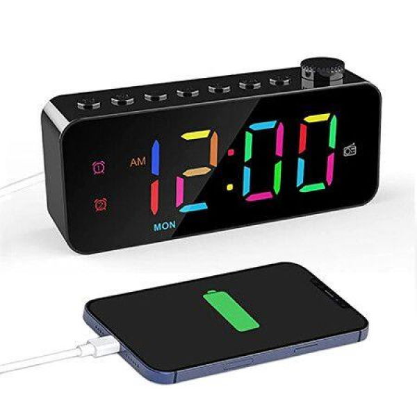 Digital Alarm Clock For Bedrooms - Loud Bedside Digital Clock With FM Radio Dual Alarm Weekday/Weekend Mode - Black.