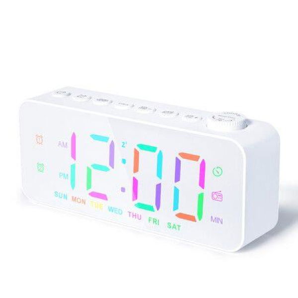 Digital Alarm Clock For Bedrooms. Loud Bedside Digital Clock With LED Lights. Dual Alarm FM Radio. Weekday/weekend Mode.