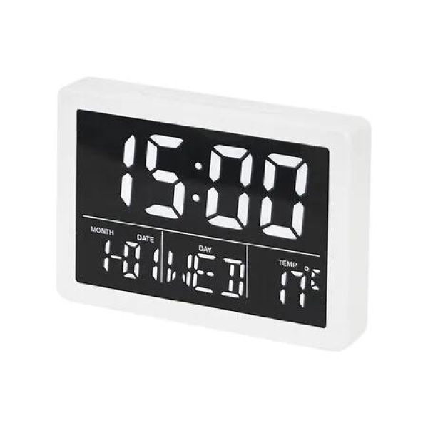 Digital Alarm Clock LED Time Display, Alarm Clock, Adjustable Bedside Clock Volume for Bedroom (White)