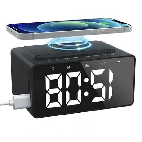 Digital Alarm Clock Radio Wake Up to Convenience with Wireless Charging, USB Fast Charger, Bluetooth Speaker Dimmable LED Display