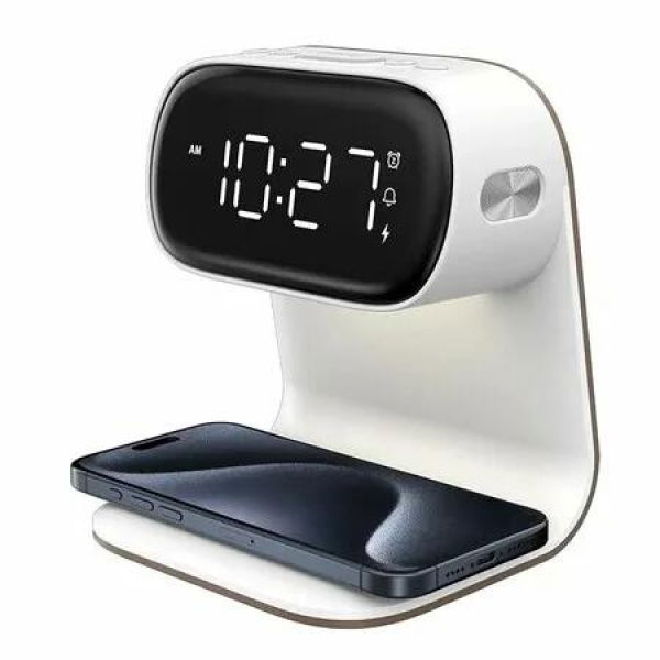 Digital Alarm Clock with Wireless Charging Station Touch Smart Lamp for Bedside,3 Colors Nightlight Adjustment Night Lamp for Living Room,Bedside