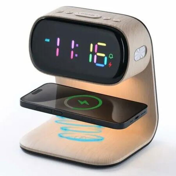 Digital Alarm Clock with Wireless Charging Station Touch Smart Lamp for Bedside,3 Colors Nightlight Adjustment Night Lamp for Living Room,Bedside