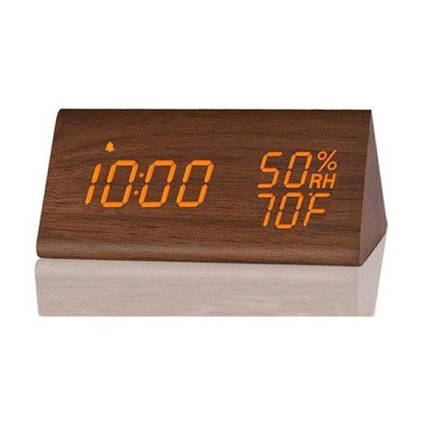 Digital Alarm Clock With Wooden Electronic LED Time Display (Brown)