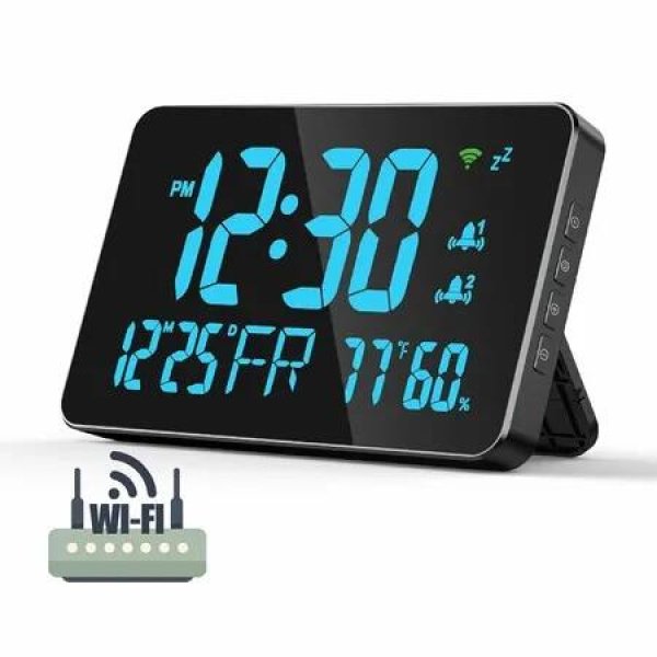 Digital Alarm Clocks for Bedrooms,Dual Alarms,Temperature,Humidity,Date,Snooze,Accurate time,Easy to Read For Kid Elder(Blue)